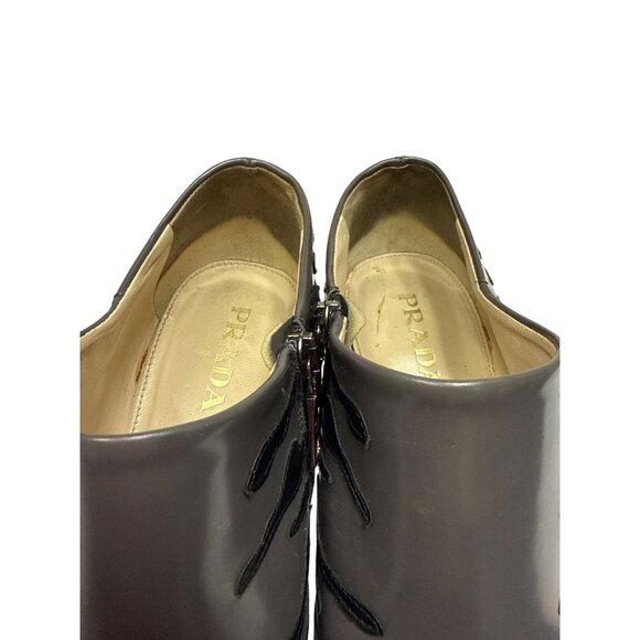 Prada Women's Ankle Boots Grey Leather Tiger Booties Heeled Zip EU 39 US 8.5 - Picture 9 of 9